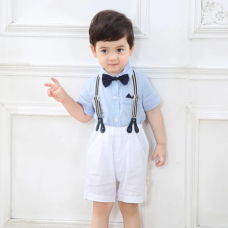 2 Pieces Set Baby Boys Birthday Solid Color Bow Rompers Wholesale 22121441
