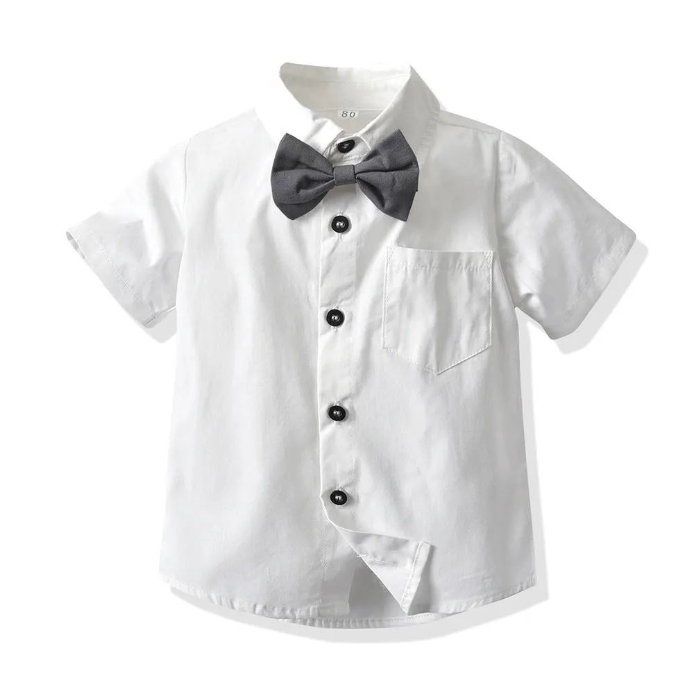2 Pieces Set Baby Kid Boys Bow Shirts And Solid Color Shorts Wholesale 220407179
