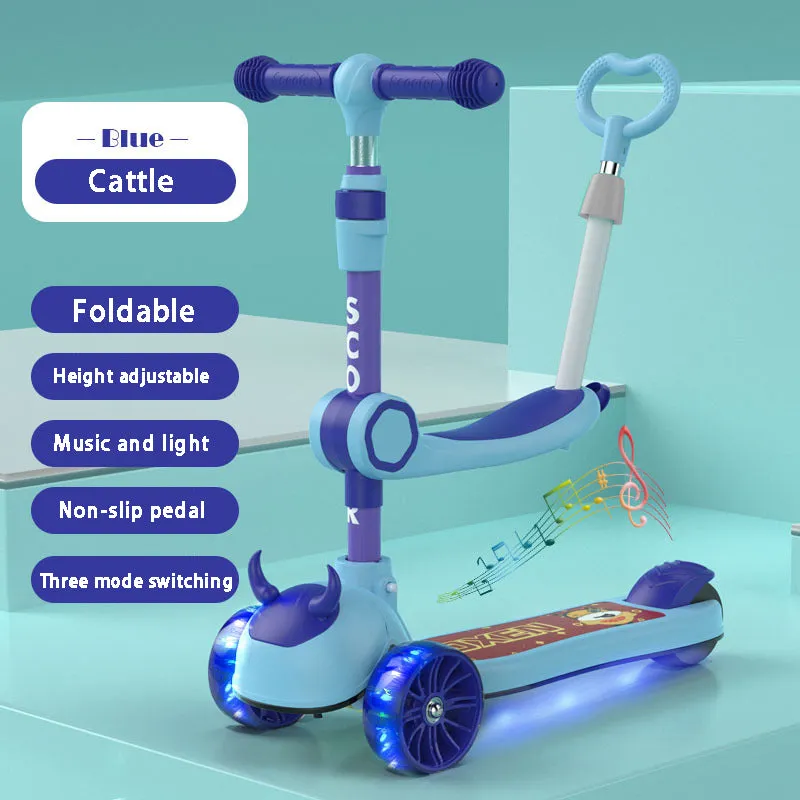 3 Wheeled Scooter for Kids - Stand & Cruise Child& With push rod/Toddlers Toy Folding Kick Scooters/Adjustable Height