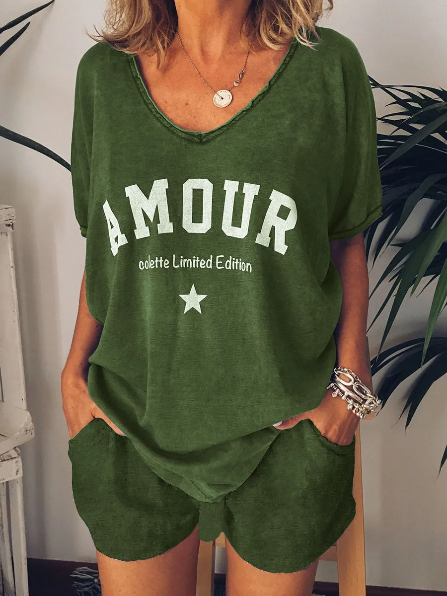 Casual Short Sleeve Printed Suit