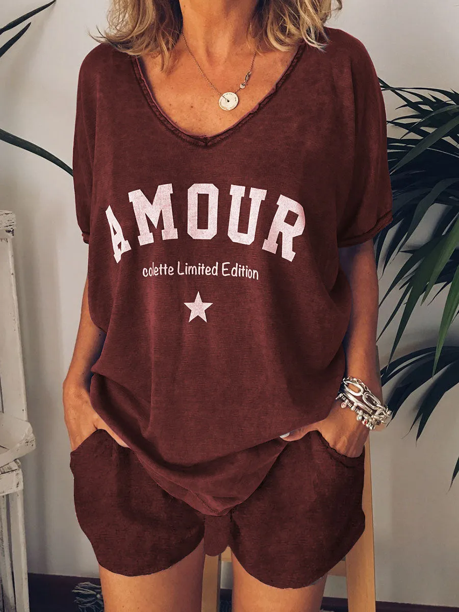 Casual Short Sleeve Printed Suit