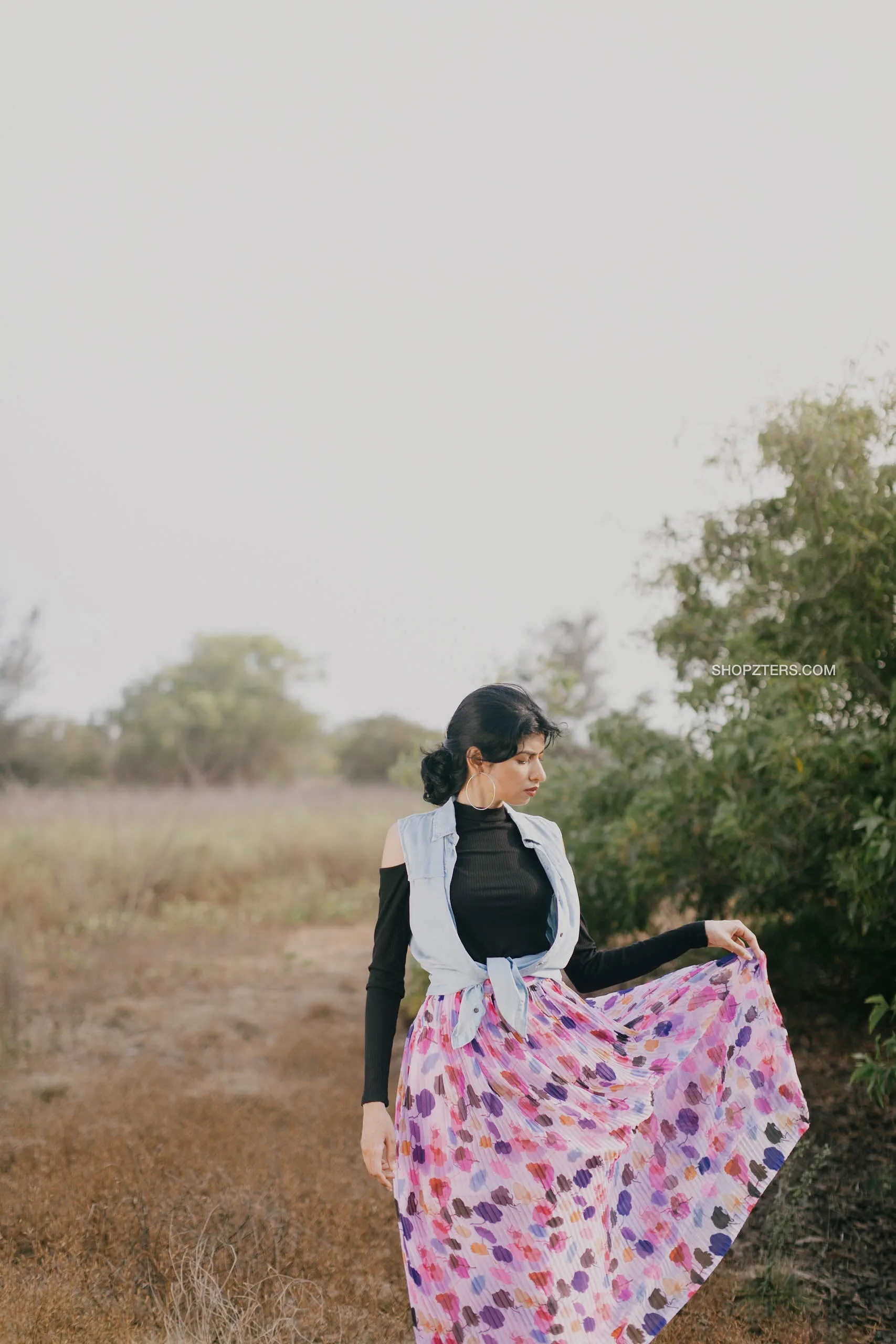 Floral Pleated Georgette Skirt