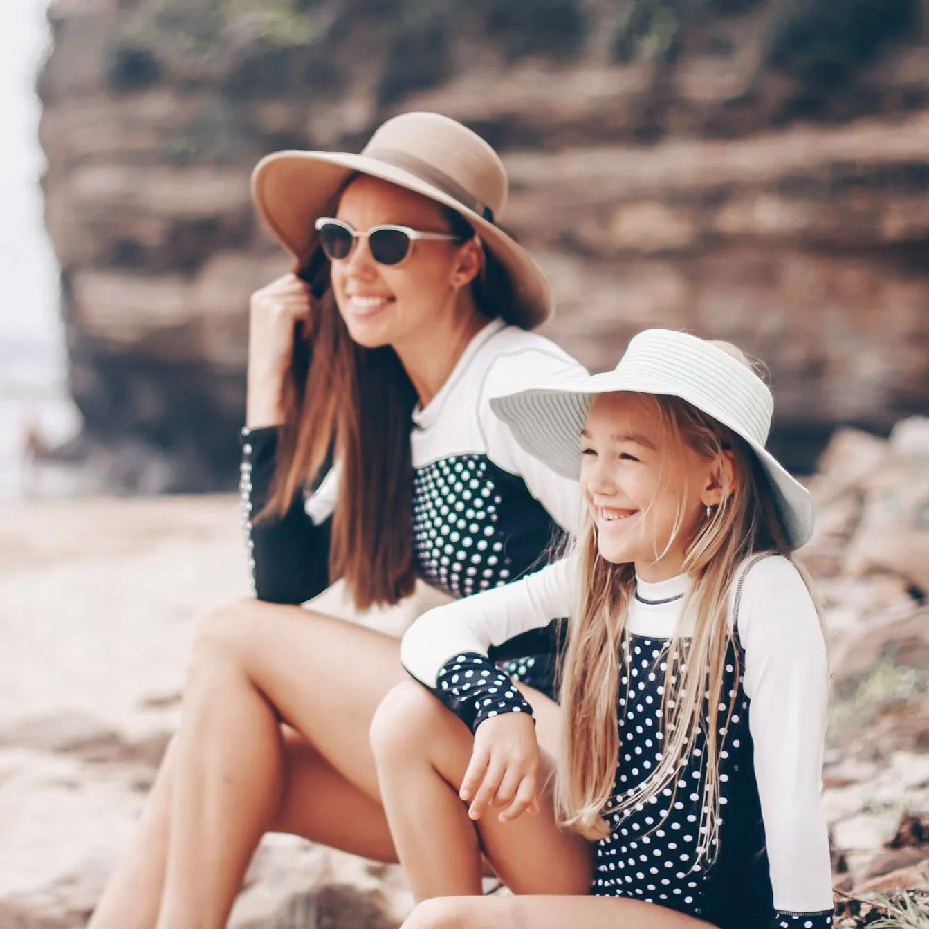 Girls Long Sleeve Surf Suit (One Piece Bodysuit) | "Black Polka Dot"