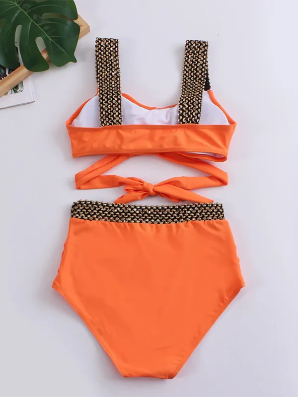 Women's bikini two-piece tight swimsuit sexy cross backless bikini