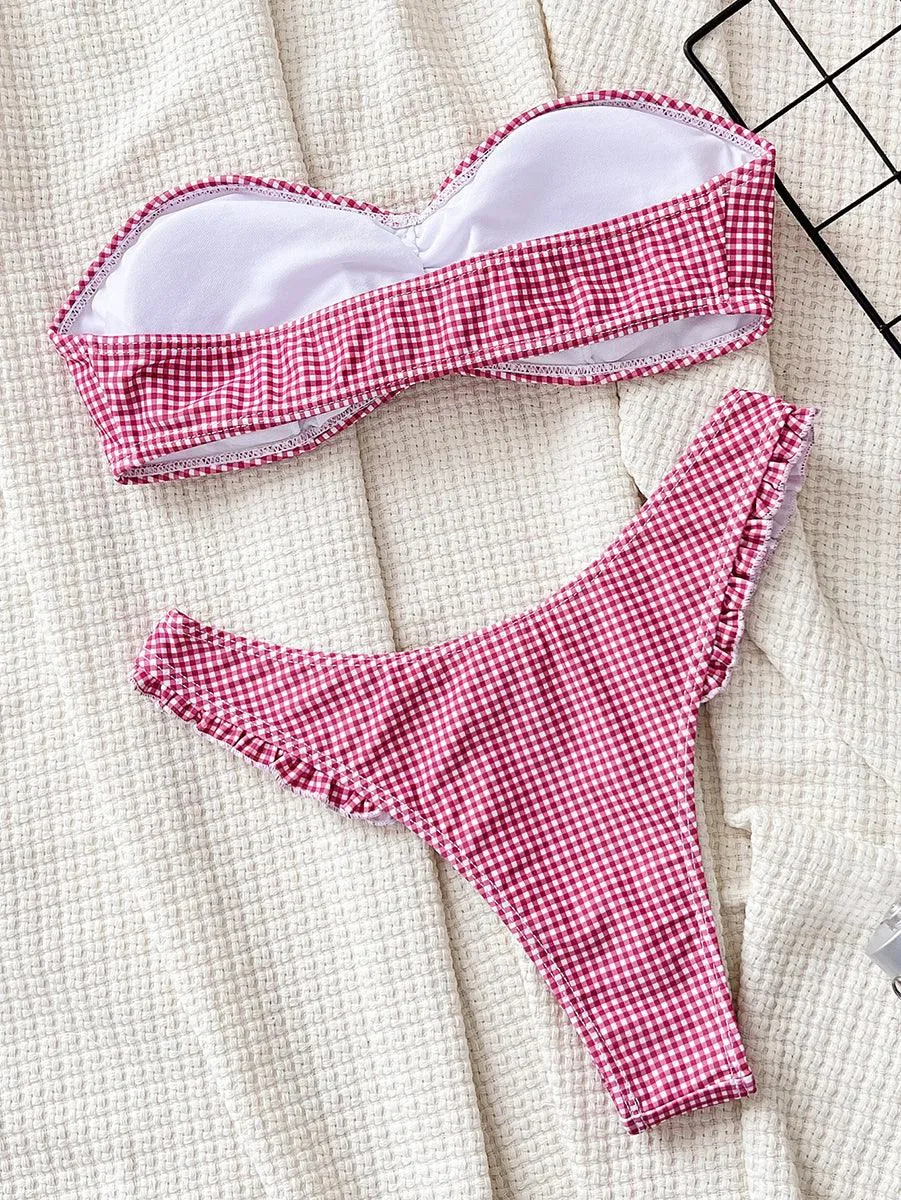Women's Sexy Bandeau Bikini Set - Stylish Red Swimwear